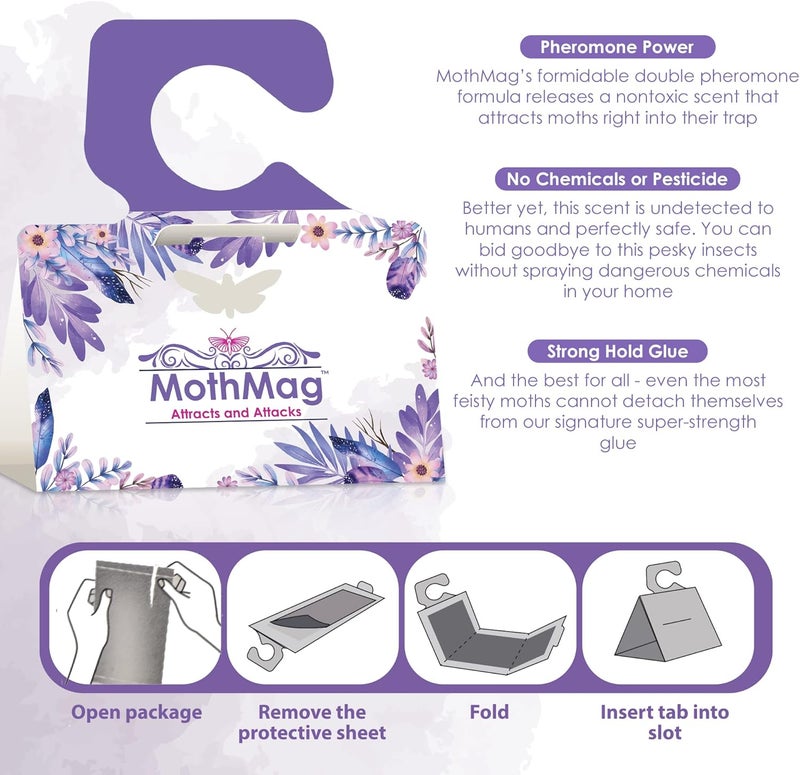 MothMag Clothes & Closet Moth Trap – Pheromone Lure for Fabrics, Carpets, Wardrobes – Mothballs Alternative, Indoor Insect Control - Image 5